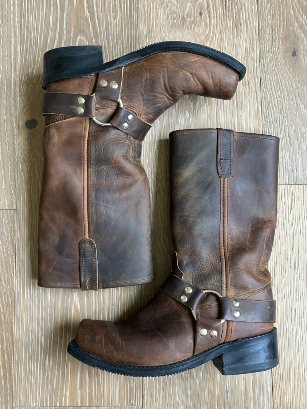 DOUBLE H Men’s Biker Brown Motorcycle Boot Leather Harness #4004 Made USA 8.5 2E